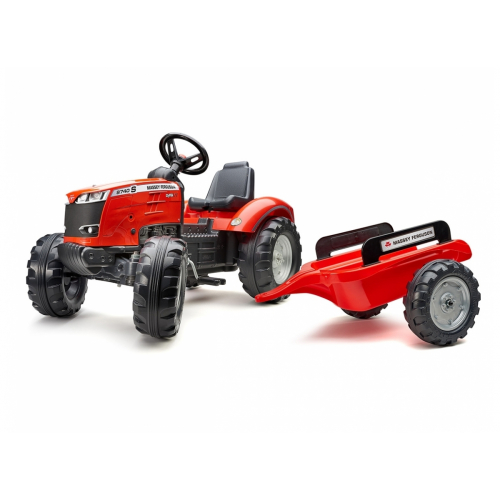 Tracteur-à-pédales-Massey-Ferguson-8740S-avec-remorque.4010AB-FALK-AGRIDIVER-rouge