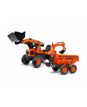 Tractopelle á pédales Kubota M135GX avec excavatrice et remorque basculante